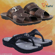 TieFit Men's Accupressure Non-Slip Slippers & TieFit Men's Thong Slipper Combo Pair Of 2