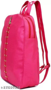 Stylish Pink PU Leather Backpack for Women & Girls | Trendy Studded Zip Design | Lightweight & Spacious Daily Use Bag