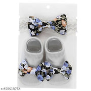 SYGA Baby Bow Hairband & Shoes Set  Soft, Comfortable Fit for Ages 0-1 Years | Ideal for Newborns & Toddlers(Grey)