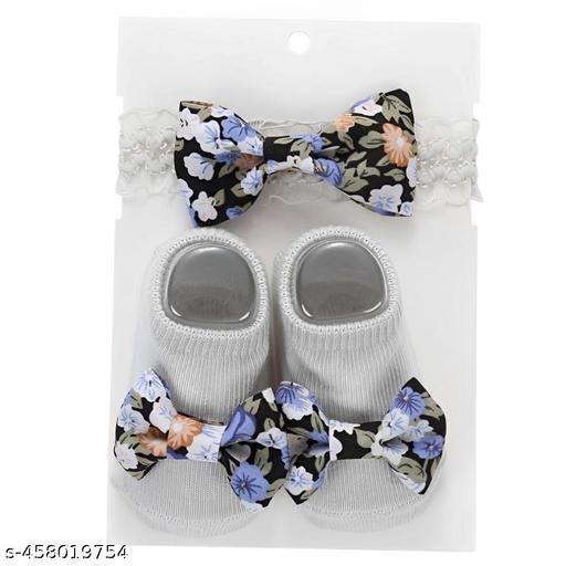 SYGA Baby Bow Hairband & Shoes Set  Soft, Comfortable Fit for Ages 0-1 Years | Ideal for Newborns & Toddlers(Grey)