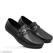 Men's Black Formal Leather Loafer Shoes With Gold Buckle |Stylish Loafer
