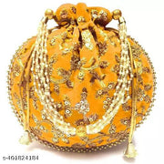 Women Velvet Potli Bag, Mustard Yellow Potly Bags for women and girls