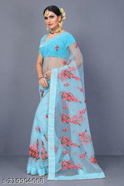 Fancy New Latest Embroidered Bollywood Net saree Aqua Blue