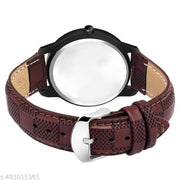 PS WATCHES Analog Round Black Dial ALPHA1BET A Design Stylish Brown Leather Strap Classic Design Fancy Wrist Watch for Men and Boys, Pack of 1 - ALPHA1-A-AVO-BLK-BRW-CHL
