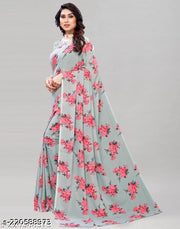 Women's Desinger Georgette Floral Printed Saree with Blouse Piece