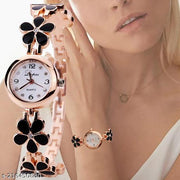 Flower Pattern Analogue Women's or Girls Watch (Rose Gold White)