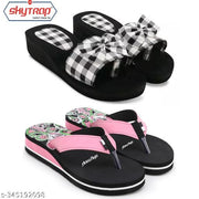 Skytrap Black, Pink Nubuck Eva Stylish & Comfortable Heels Slippers Flipflop for Women & Girls Combo of 2