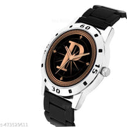 Prathshya Analog Round Black Dial ALPHABET P Design Stylish Black PUn Strap Classic Design Fancy Wrist Watch for Men and Boys, Pack of 1 - ALPHA-P-AVO-SIL-CDBLK