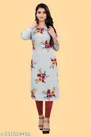 Women's and Girls Crepe Aline Straight Cut Kurti