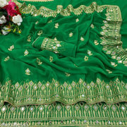 DISHA FASHION DURGA PUJA GEORGETTE BHALO MIRROR WEDDING,PARTY,FESTIVAL WEAR BOLLYWOOD SAREE.
