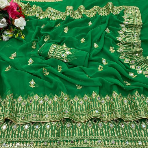 DISHA FASHION DURGA PUJA GEORGETTE BHALO MIRROR WEDDING,PARTY,FESTIVAL WEAR BOLLYWOOD SAREE.