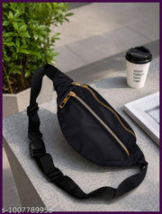 Premium Black Crossbody Sling Bag | Waterproof Multipurpose Chest & Waist Bag with Dual Zipper