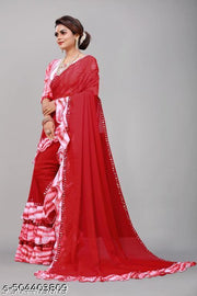 Women's Beautiful Print Georgette Frills Saree With Blouse Piece