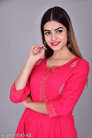 RUDRAKSH Women's Embroidered Rayon Anarkali Kurta|Gown for Women|Flared Kurta for Women|Women's Rayon Printed Flared Anarkali Kurti| Anarkali Kurti for Women & Girls