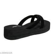 Feens Jet Black Synthetic Solid Slippers Flipflop for Women & Girls
