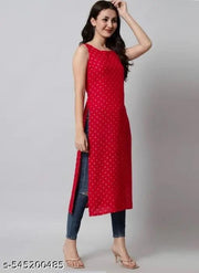 quit  Sleeveless Gold Print Red Kurta