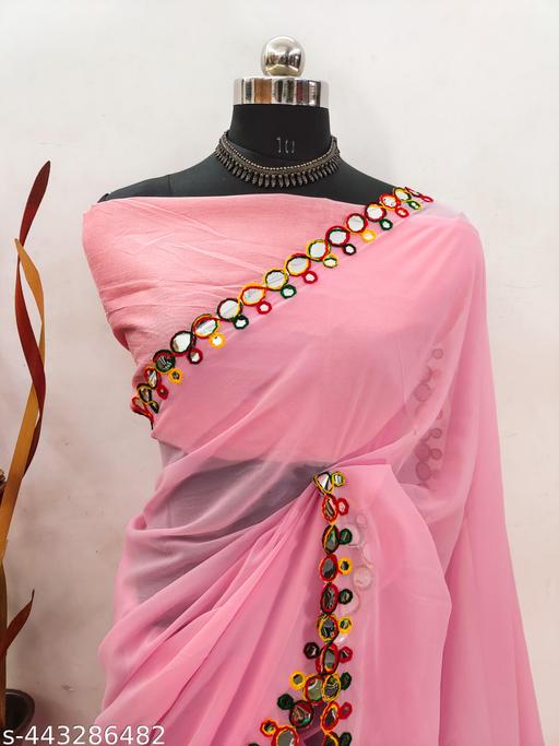 Women party wear multicolor mirror work saree in pink
