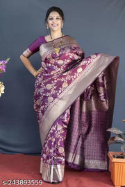 Embellished Jacquard Designer Banarasi silk Saree With Unstiched Blouse Pcs