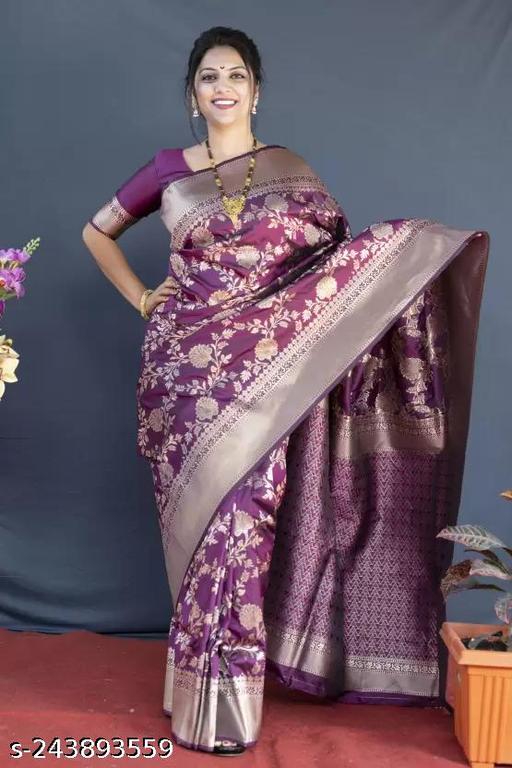 Embellished Jacquard Designer Banarasi silk Saree With Unstiched Blouse Pcs