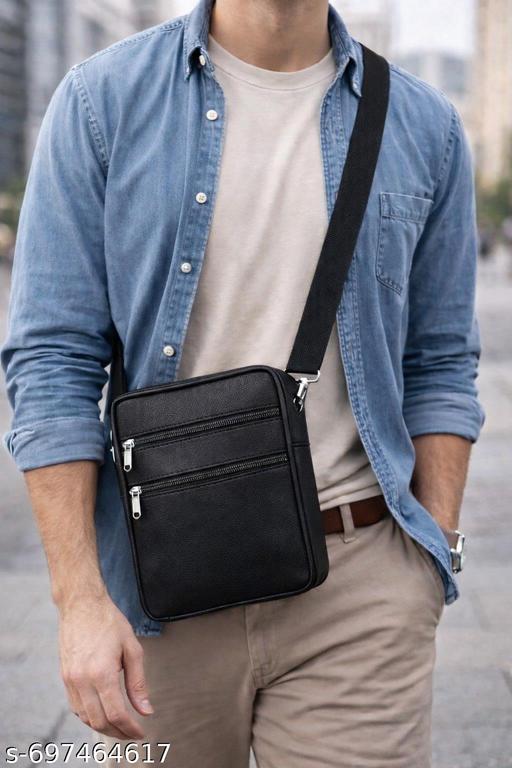 Men’s Black PU Leather Sling Bag | Stylish Crossbody Shoulder Bag for Men | Office, Travel & Daily Use