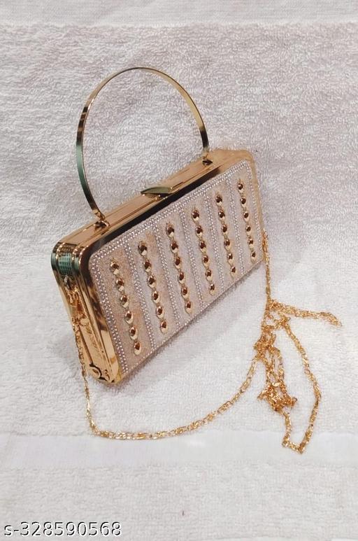 Women's Compact Golden Fancy Bridal Clutch|  Sling Bag With Chain Handle ,(Multy Design)