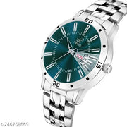 ANALOG DAY&DATE WORKING DISPLAY TURQUOISE DIAL&SILVER CHAIN WATCH FOR MEN&BOYS