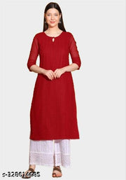 Arth World Women's Embroidered Georgette Straight Kurti