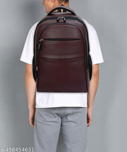Zerus Trendy Brown PU Leather Casual 25L Laptop Backpack For Men & Women Travel Backpack For Office College Business Trip & Daily Used Daypack For Boys Girls Students & Professionals