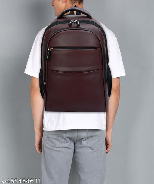 Zerus Trendy Brown PU Leather Casual 25L Laptop Backpack For Men & Women Travel Backpack For Office College Business Trip & Daily Used Daypack For Boys Girls Students & Professionals