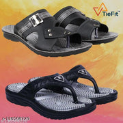 TieFit Men's Accupressure Non-Slip Slippers & TieFit Men's Thong Slipper Combo Pair Of 2