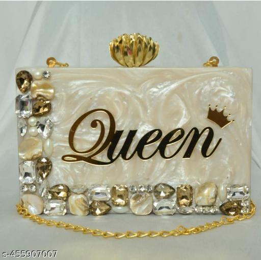 Off white Resin  clutch  in queen written