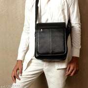 Black Men & Women Sling Bag Men’s Classic PU Leather Side Sling Bag with Secure Flap Design