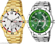 Day n Date Men Stylish Analog Latest Watches Combo - Set of 2 - GOLD-8-AND-SLV-6