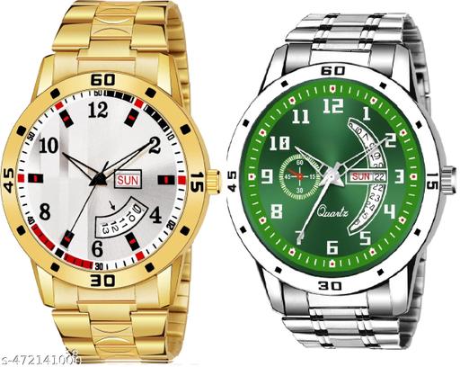 Day n Date Men Stylish Analog Latest Watches Combo - Set of 2 - GOLD-8-AND-SLV-6