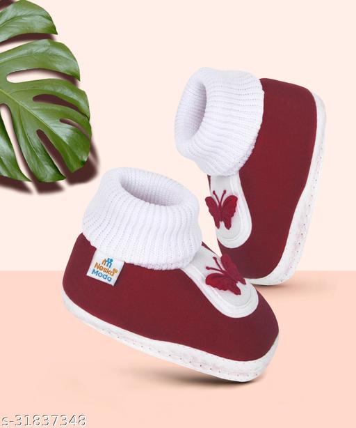 Neska Moda 3 To 12 Months Cotton Baby Booties/Baby Shoes (Maroon) -BT85