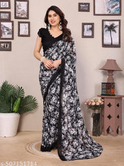 Floral Printed Women's Party Wear Saree With Unstiched Blouse Pieace