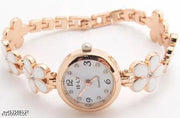 Flower Pattern Analogue Women's or Girls Watch (Rose Gold White)