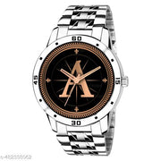 Natrix Analog Round Black Dial ALPHABET A Design Stylish Silver Stainless Steel Strap Classic Design Fancy Wrist Watch for Men and Boys, Pack of 1 - ALPHA-A-AVO-SIL-STL