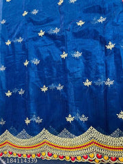 Ikat Embroidered Heavy Work Net Saree With Blouse (Navy Blue)