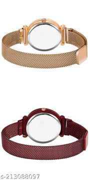 Analogue Studded Stylish Queen Black Dial Magnet Watch with Gift Bracelet for Women or Girls and Watch for Girl or Women (Combo of 2)