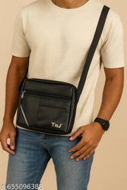 Zerrish Men’s Black PU Leather Sling Bag | Stylish Crossbody Shoulder Bag for Travel, Office & Daily Use | Adjustable Strap, Lightweight & Durable