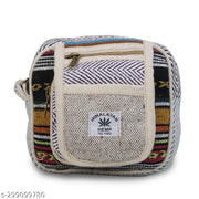 MYRIAD Hemp and Geri cross body messenger sling bag. Multi color stripe handmade shoulder bag 3 Compartments Pack of 1 (7.5 X 7.5 X 2.5)