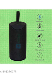 QUXXA TG113 Portable Bluetooth Speaker, Black Mesh Fabric, Wireless Audio Device with Red Logo, Cylindrical Design