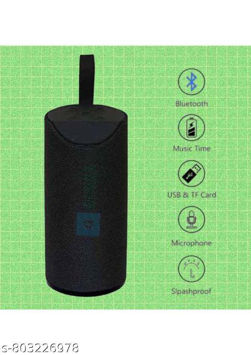 QUXXA TG113 Portable Bluetooth Speaker, Black Mesh Fabric, Wireless Audio Device with Red Logo, Cylindrical Design