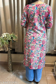 Stylish Cotton Printed Fancy V-neck Kurti
