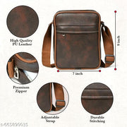 Men Sling Bag Brown | PU Leather Crossbody Side Bag | Stylish Messenger Bag for Men | Compact & Stylish Side Bag Travel Office and daily use