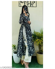 Black Nayra Cut Long Kurti Full Sleeve