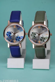 Fancy Flower Design Lather Belt Analog Watch For Womens & Girls