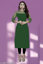 Casual American Crepe and Round Neck 3/4 Legnth Sleeve Dark Green Kurti (45"inches)
