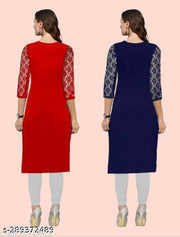 Polyster/Crepe fabric-Women's 3/4 Sleeve Kurta (Combo Pack Of 3)
